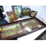 3 PICTURES, PICTURE TRAY AND INLAID FRAME