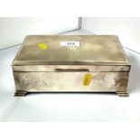 SILVER CIGAR BOX WITH WOODEN INTERIOR 2.75" X 8" X 5.25" TOTAL W: 30 OZT