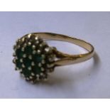 9K GOLD DIAMOND AND GREEN STONE RING SIZE:P W:2.4G