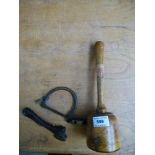 WOODEN DECORATED MAUL BULL CAN OPENER AND HANDCUFF