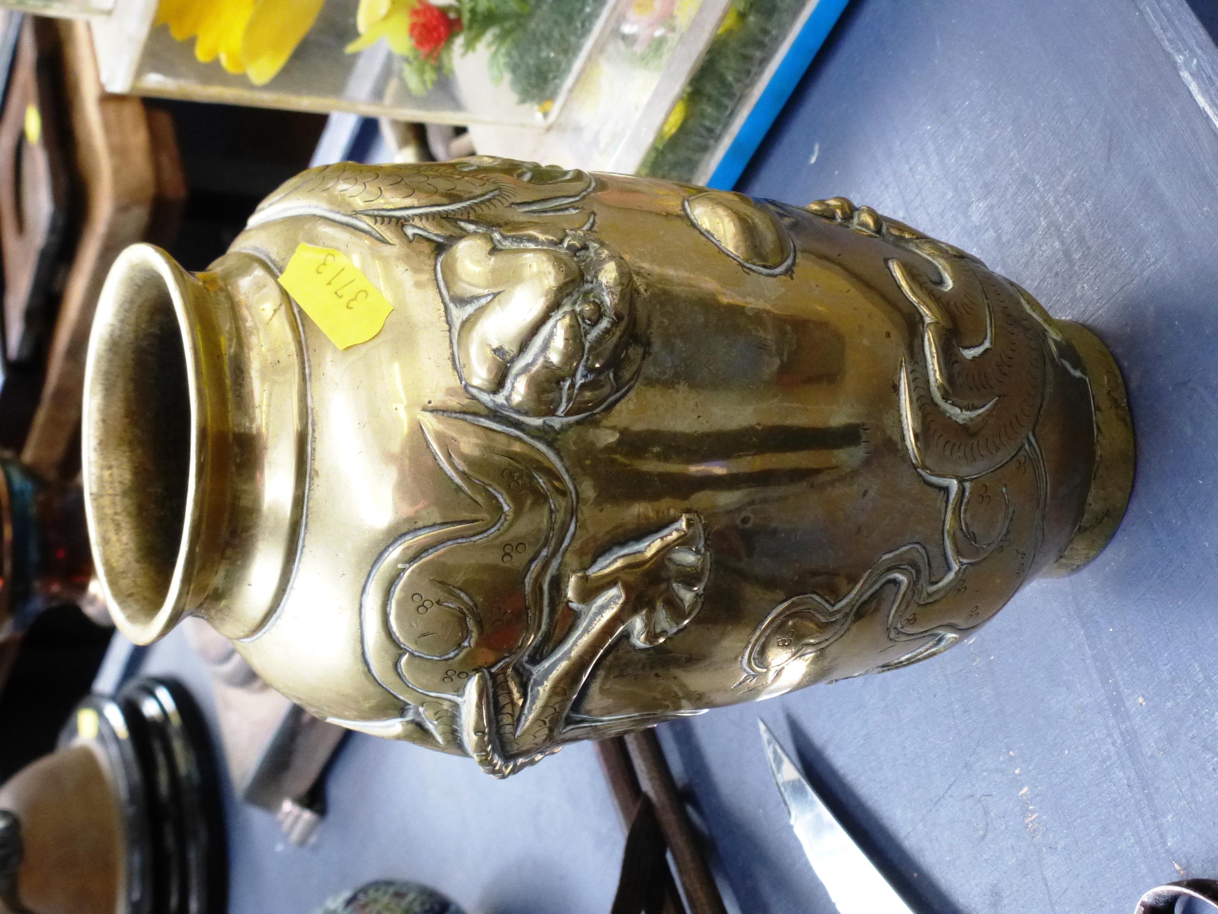 ORIENTAL BRASS DRAGON VASE H:8.75" - Image 3 of 5