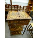 MARQUETRY SIDE TABLE WITH 2 EXTENDING LEAVES