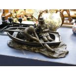 SPELTER FIGURE OF 2 FISHERMAN IN A ROW BOAT SIGNED ROLAND CHADWICK (H) 14.5" X 7"