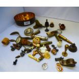 TIN OF ASSORTED TRINKETS INCLUDING WHISTLES, FIGURES, CHARMS ETC