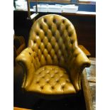 BUTTON BACK LEATHER ARM CHAIR