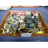 BOX OF ASSORTED MODEL SOLDIERS AND TANKS INCLUDING AIRFIX