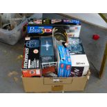 BOX OF ASSORTED RADIO CONTROLS, 3D PUZZLE, ACCESSORIES ETC