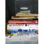 BOX OF ASSORTED MILITARY BOOKS INCLUDING THE RUSSIAN WAR MACHINE, TANKS, GERMAN ARMY UNIFORMS ETC