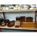 QUANTITY OF ASSORTED WOODWARE INCLUDING LETTER RACKS, TRAYS, BOWLS ETC