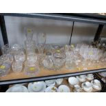 QUANTITY OF ASSORTED GLASS INCLUDING GLASSES, BASKETS, VASES ETC