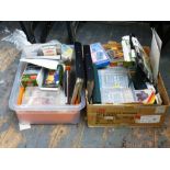 2 BOXES OF MODELLING ACCESSORIES, KITS, TOOLS, FIGURES ETC