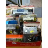 2 BOXES OF ASSORTED BOXED VEHICLES, MOSTLY POLICE INCLUDING CORGI, ROAD CHAMPS, LLEDO, MATCHBOX ETC