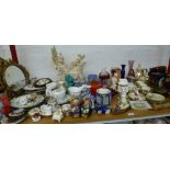 QUANTITY OF ASSORTED POTTERY INCLUDING VASES, FRAME, MIRROR, CUPS ETC