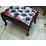 RED LEATHER BUTTON TOP FOOTSTOOL