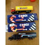 2 BOXED CORGI CONTAINER TRUCKS - VOLVO AND SCAMMEL