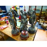 4 SPELTER KNIGHT FIGURES H: 19"-21"