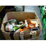 BOX OF ASSORTED TOYS INCLUDING NERF GUNS AND FISHER PRICE