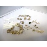 BAG OF SILVER JEWELLERY INCLUDING CHARM BRACELET, COIN BRACELET, EARRINGS, NECKLACE AND 2