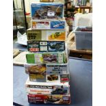 9 BOXED MODEL KITS - TRUMPETER, LINDBERG, MINIART, GUNZE SANGYO, UKRWESTPROM, MONOGRAM, OTAKI AND