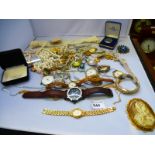 BOX OF ASSORTED COSTUME JEWELLERY AND WATCHES