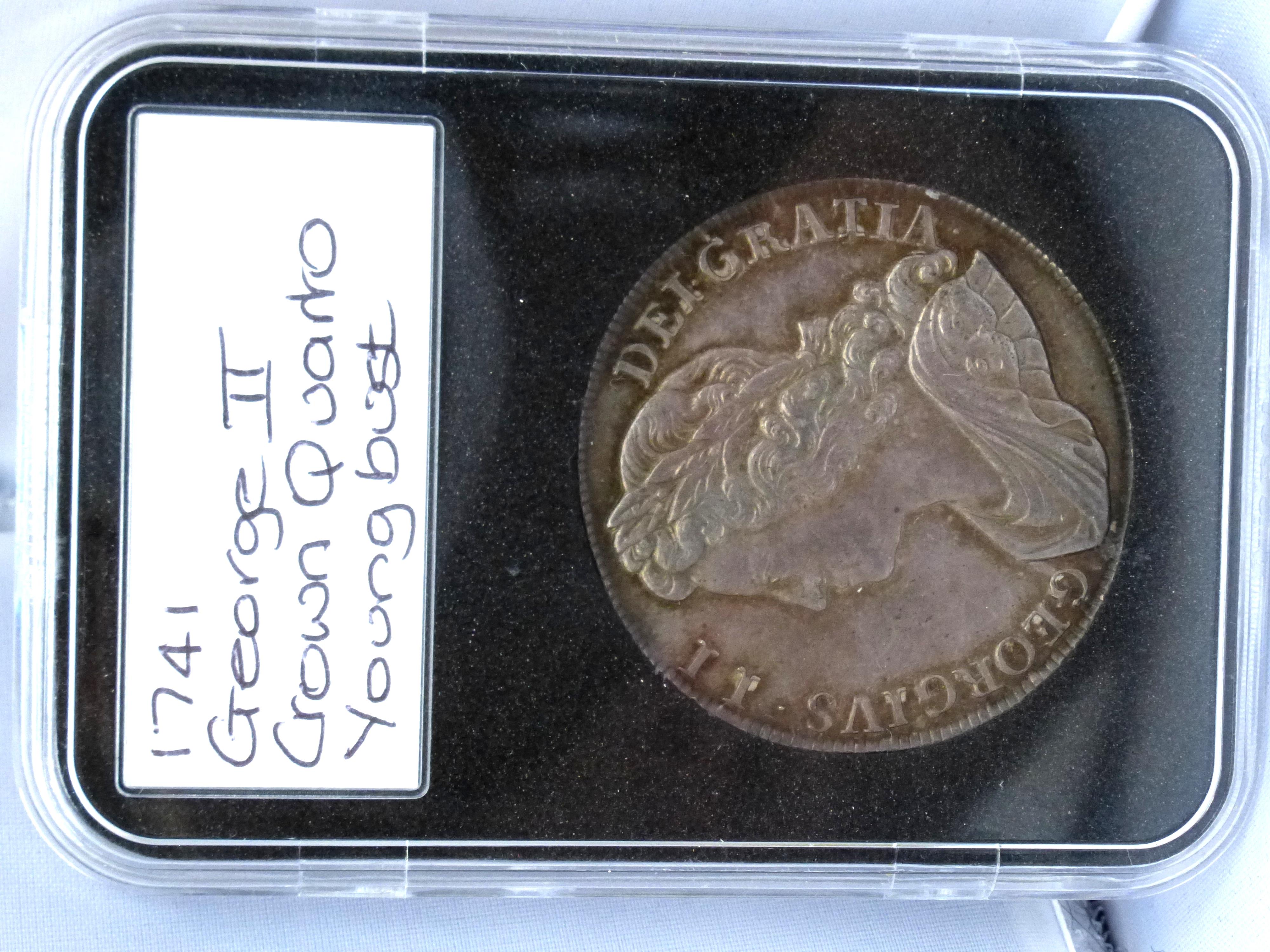 1741 GEORGE II CROWN QUARTO YOUNG BUST EXTRA FINE - Image 2 of 2