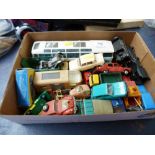 BOX OF ASSORTED VEHICLES INCLUDING MATCHBOX, CORGI AND NOREV