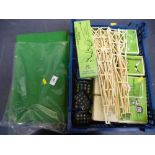 BOX OF ASSORTED SUBBUTEO ACCESSORIES INCLUDING MATS, WORLD CUP GOALS, THROW IN FIGURES, CORNER