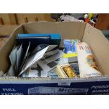 BOX OF ASSORTED VEHICLES, PHOTOGRAPHS, EDDIE STOBART COLLECTORS PLATE, VEHICLE BOOKS ETC