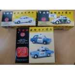 2 BOXED VANGUARDS POLICE CARRS AND BOXED VANGUARDS SPECIAL LIMITED EDITION POLICE PANDA CARS SET