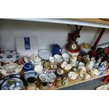 QUANTITY OF ASSORTED POTTERY INCLUDING TEAPOTS, FIGURES, VASES, DISHES, PLATES, BAROMETER ETC