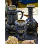 2 BLUE AND WHITE VASES AND A JUG