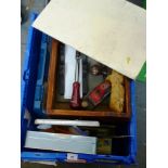 BOX OF ASSORTED MODELLING TOOLS AND ACCESSORIES INCLUDING 60 PIECE ROTARY TOOL KIT, PLANE, BRUSHES