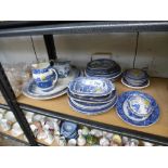 QUANTITY OF ASSORTED BLUE AND WHITE WARE INCLUDING JUGS, PLATES AND DISHES