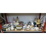 QUANTITY OF ASSORTED POTTERY INCLUDING LAMPS, PLATES, VASES, DISHES, TRINKET POTS ETC