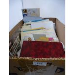 BOX OF ASSORTED USED STAMPS AND FIRST DAY COVERS