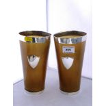 PAIR OF SILVER RIMMED HORN CUPS H: 7.5"