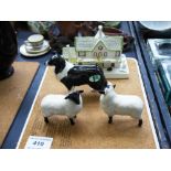 BESWICK SHEEP DOG AND 2 SHEEP FIGURES AND A COALPORT RAILWAY STATION