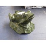 GREEN STONE FROG FIGURE H: 4.25"