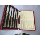 SET OF 6 PLATED KNIVES IN BOX AND 2 BOXED PLATED SERVING SETS