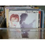 BOX OF APPROX 40 RECORDS INCLUDING DAVID BOWIE, THE BEATLES, SUPERTRAMP ETC