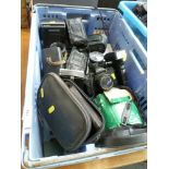 BOX OF ASSORTED CAMERAS AND ACCESSORIES INCLUDING 7000A, KODAK, CANON, POLAROID, NIKON ETC