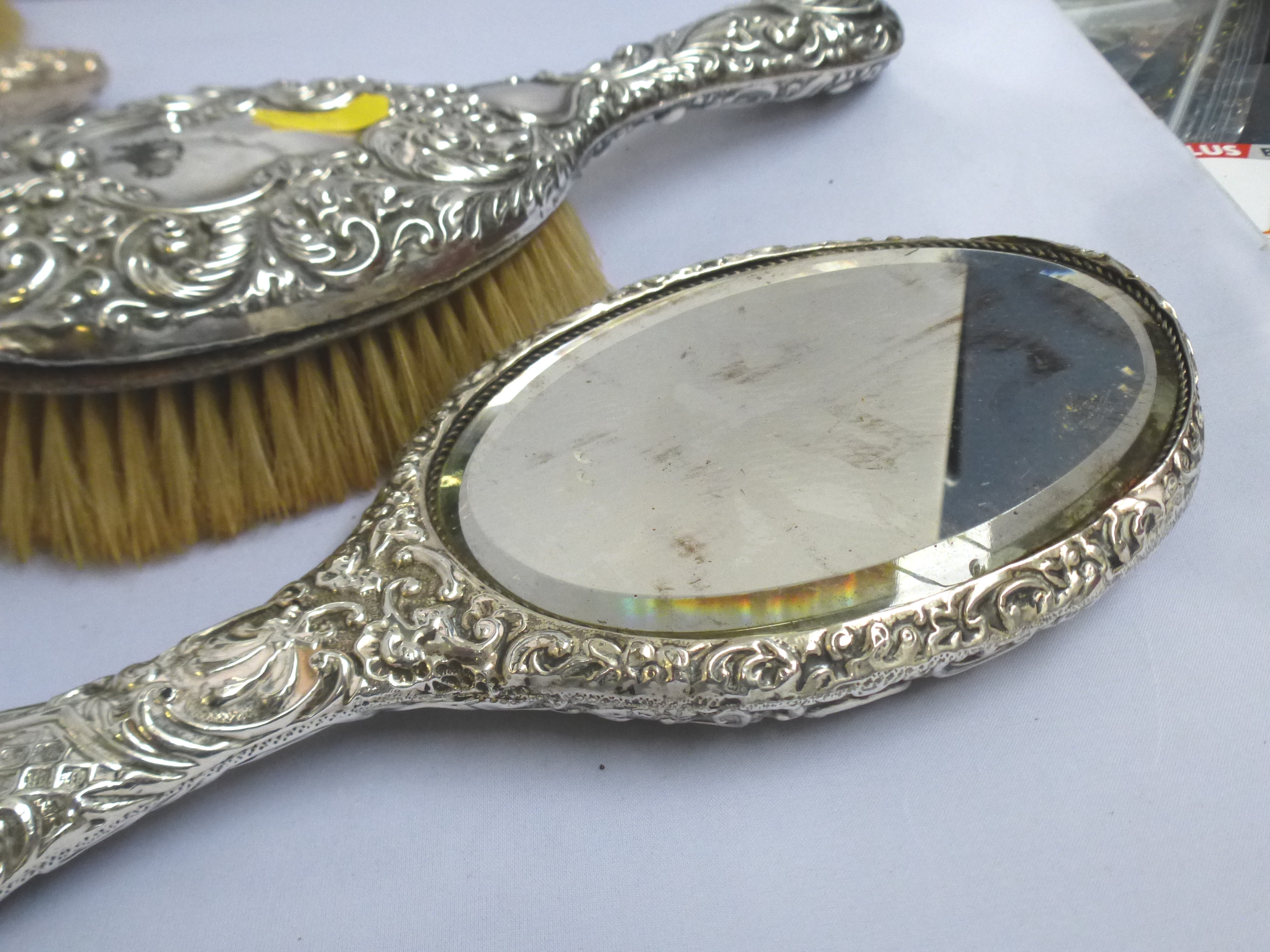 4 SILVER BACK BRUSHES AND A SILVER MIRROR - Image 10 of 14