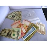 BAG OF ASSORTED FOREIGN BANK NOTES INCLUDING SINGAPORE, USA AND MALAYSIAN