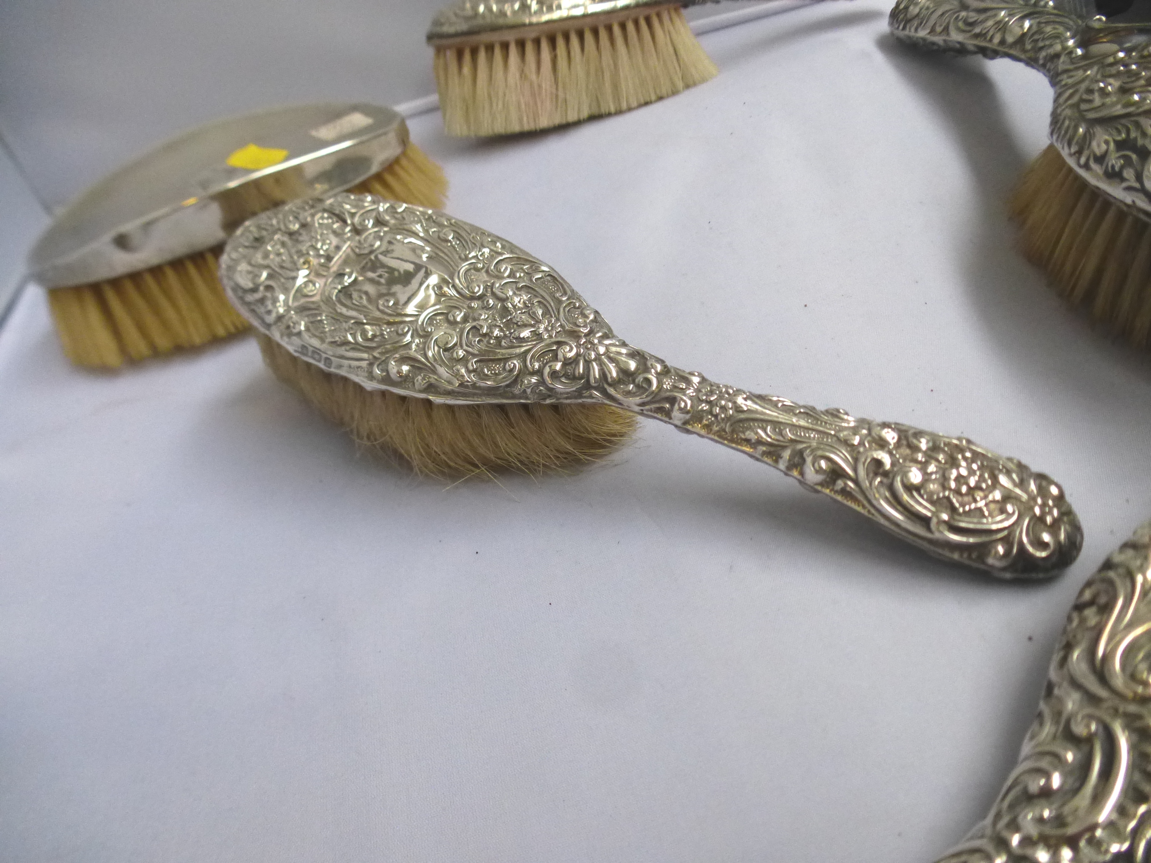 4 SILVER BACK BRUSHES AND A SILVER MIRROR - Image 4 of 14