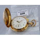 14K GOLD FULL HUNTER EMBOSSED POCKET WATCH TOTAL W: 96G