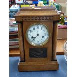 2 HOLE WOODEN MANTLE CLOCK 15" X 9.75" X 5.5"