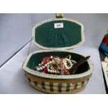 BOX OF ASSORTED COSTUME JEWELLERY INCLUDING BEADS AND BANGLES