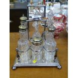 GLASS CONDIMENT SET WITH PLATED STAND