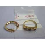 9K GOLD, DIAMOND AND BLUE STONE RING SIZE:P AND A 9K GOLD EARRING TOTAL W: 4.6G