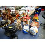 ASSORTED ORNAMENTS INCLUDING ART POTTERY, MEXICAN FIGURES, VASEE, JUGS, FIGURES